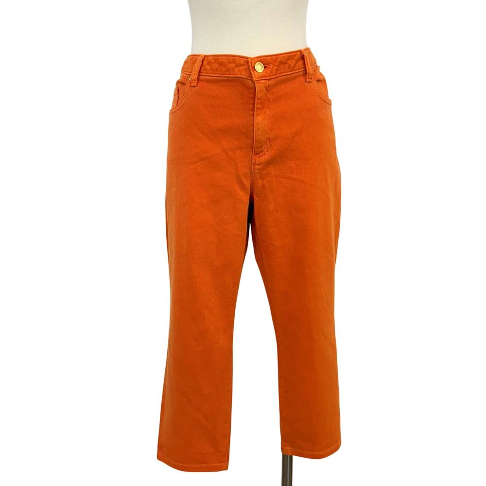 Michael Kors Izzy Cropped Mid-Rise Stretch Denim Pants in Poppy Orange 12 NWT
